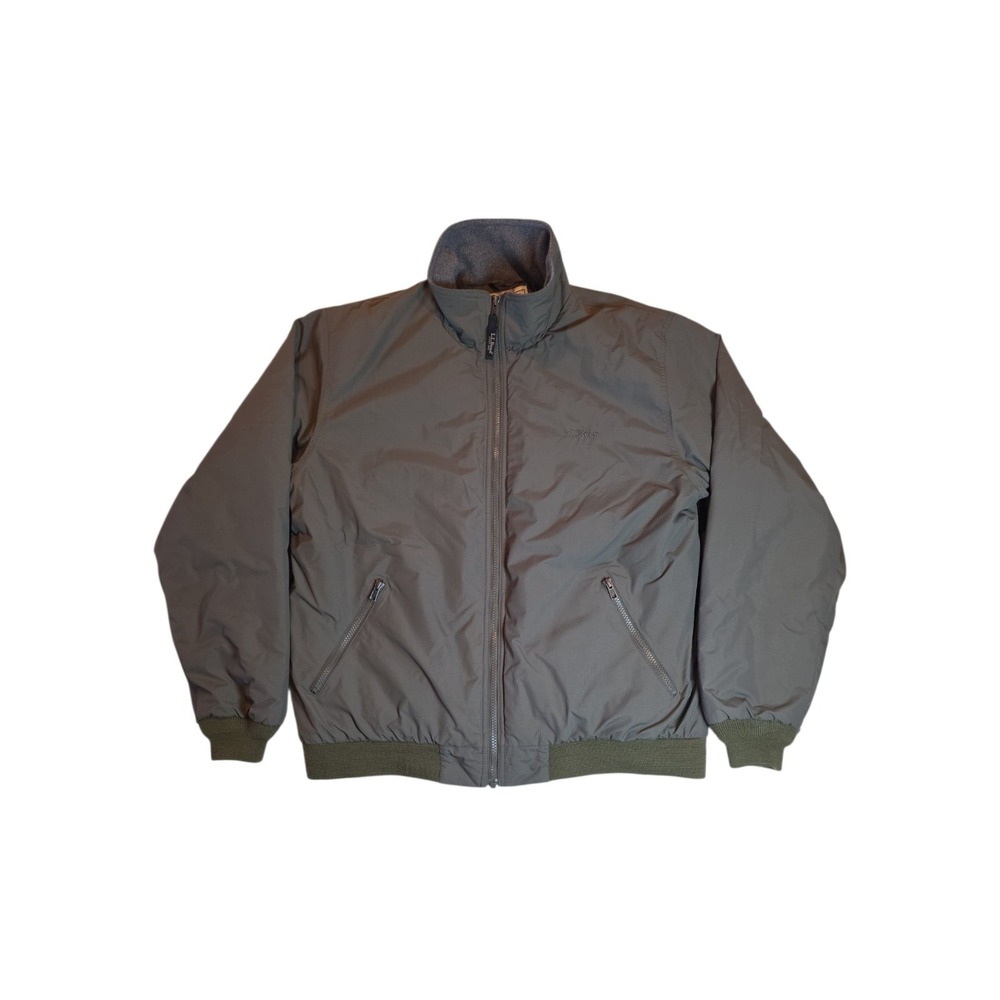 LL Bean Mens Large Brown Fleece Lined Nylon Bomber Jacket Full Zip Insulated